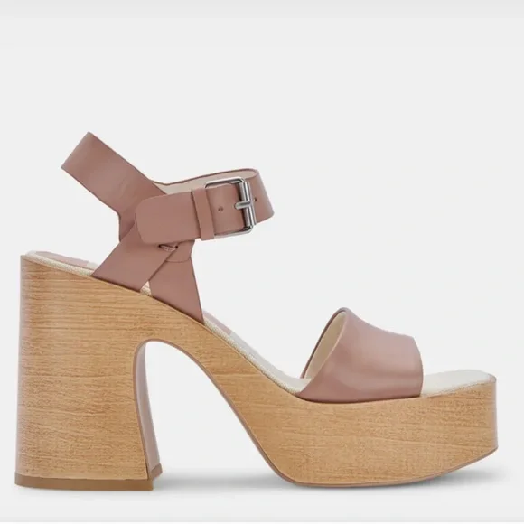 New DOLCE VITA Wallis Sandal Cafe Leather Chunky Platform Block Heel SZ 9 - Picture 4 of 8